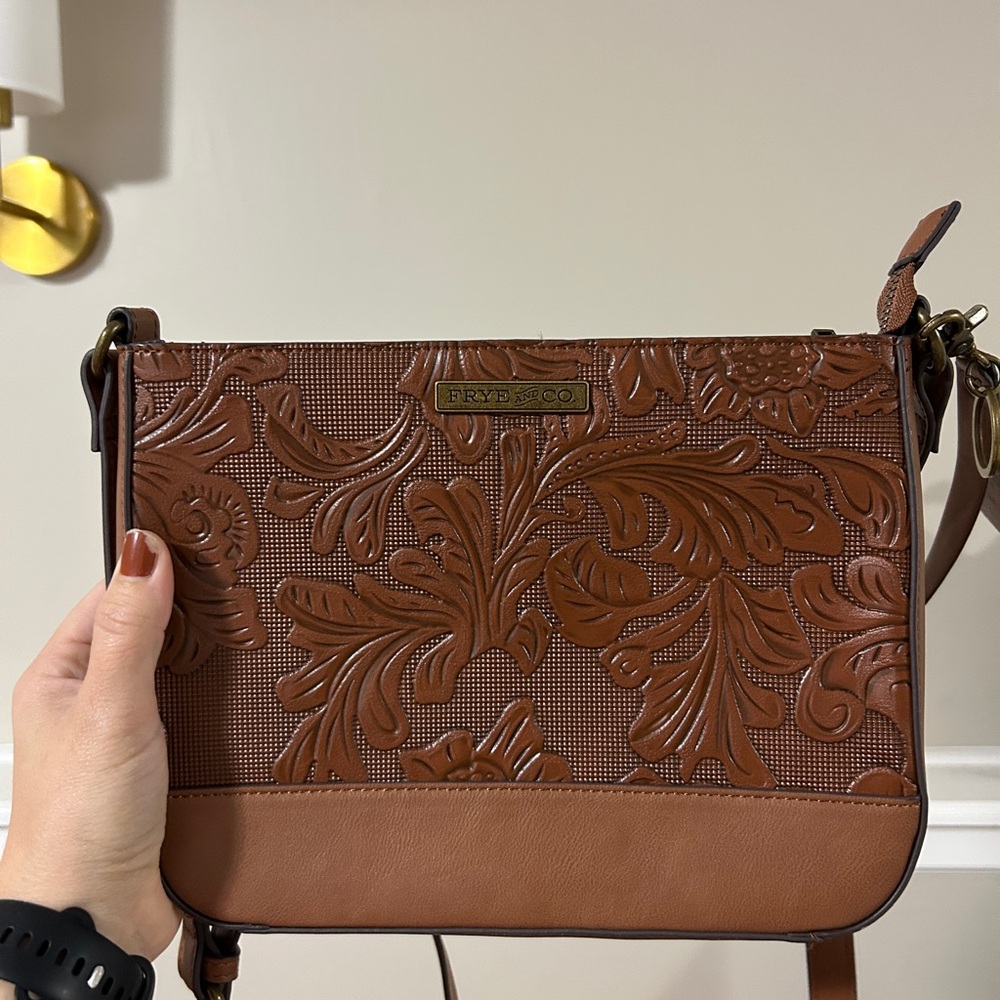 FRYE AND CO. Floral Embossed Tan Crossbody Bag
